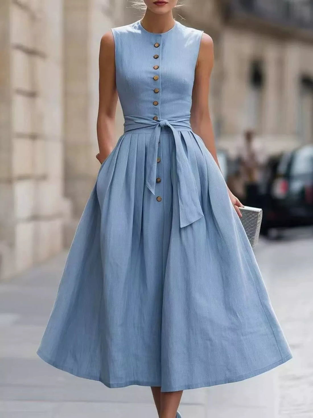 Robe midi ceinturée, coupe qui marque la taille selon la morphologie