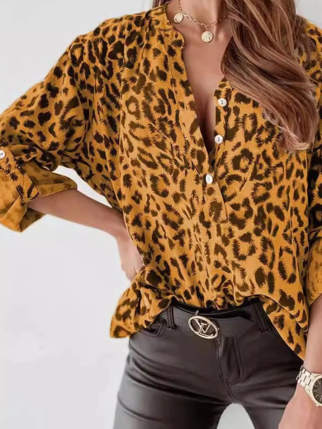 Blouse Zéliane – léopard à détail boutons – photo produit 4