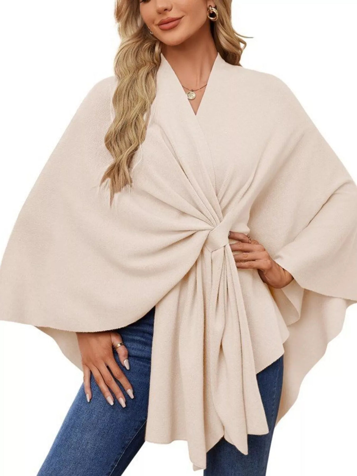 Top Iléana – cape en maille à nouer devant – photo produit 1