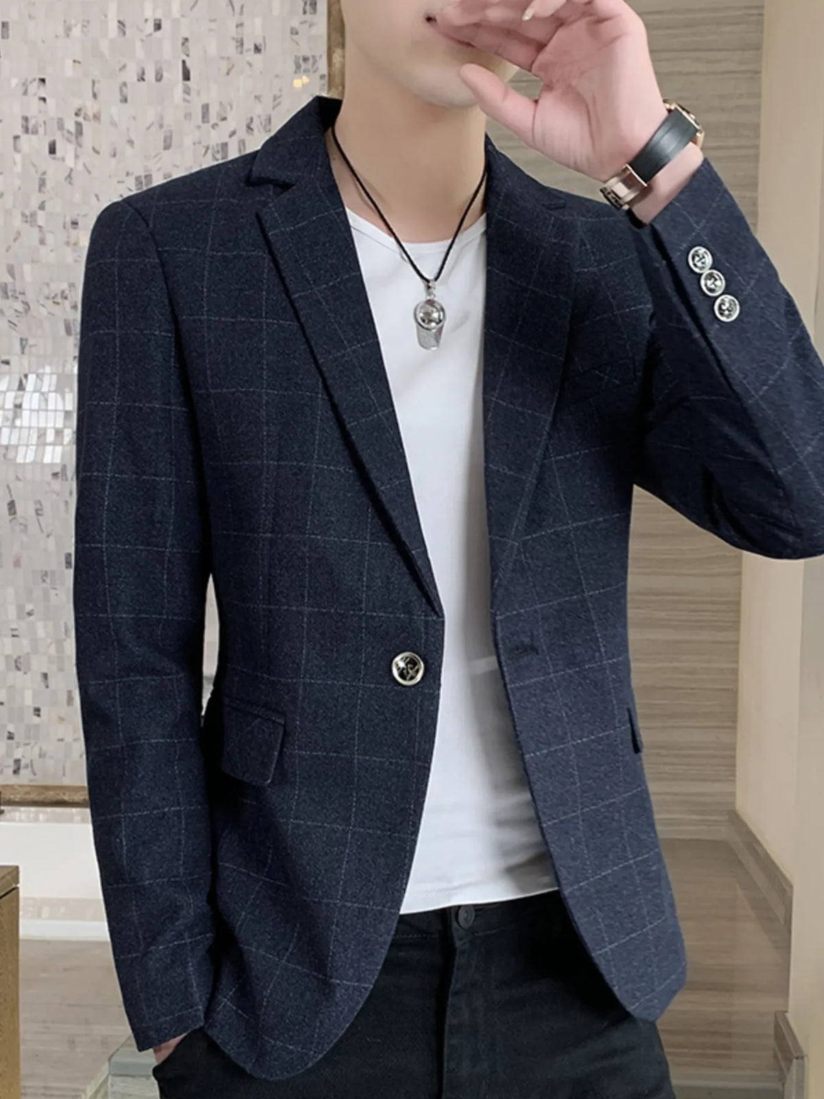 Blazer Eden homme à carreaux grande taille – photo produit 6