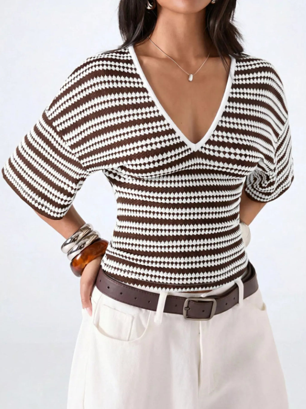 Top Iris rayé col V – photo produit 9