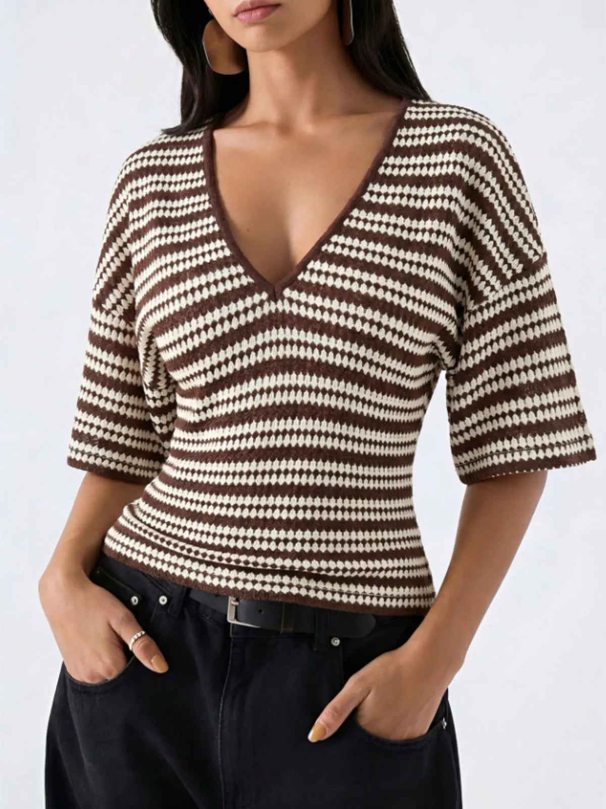 Top Iris rayé col V – photo produit 6
