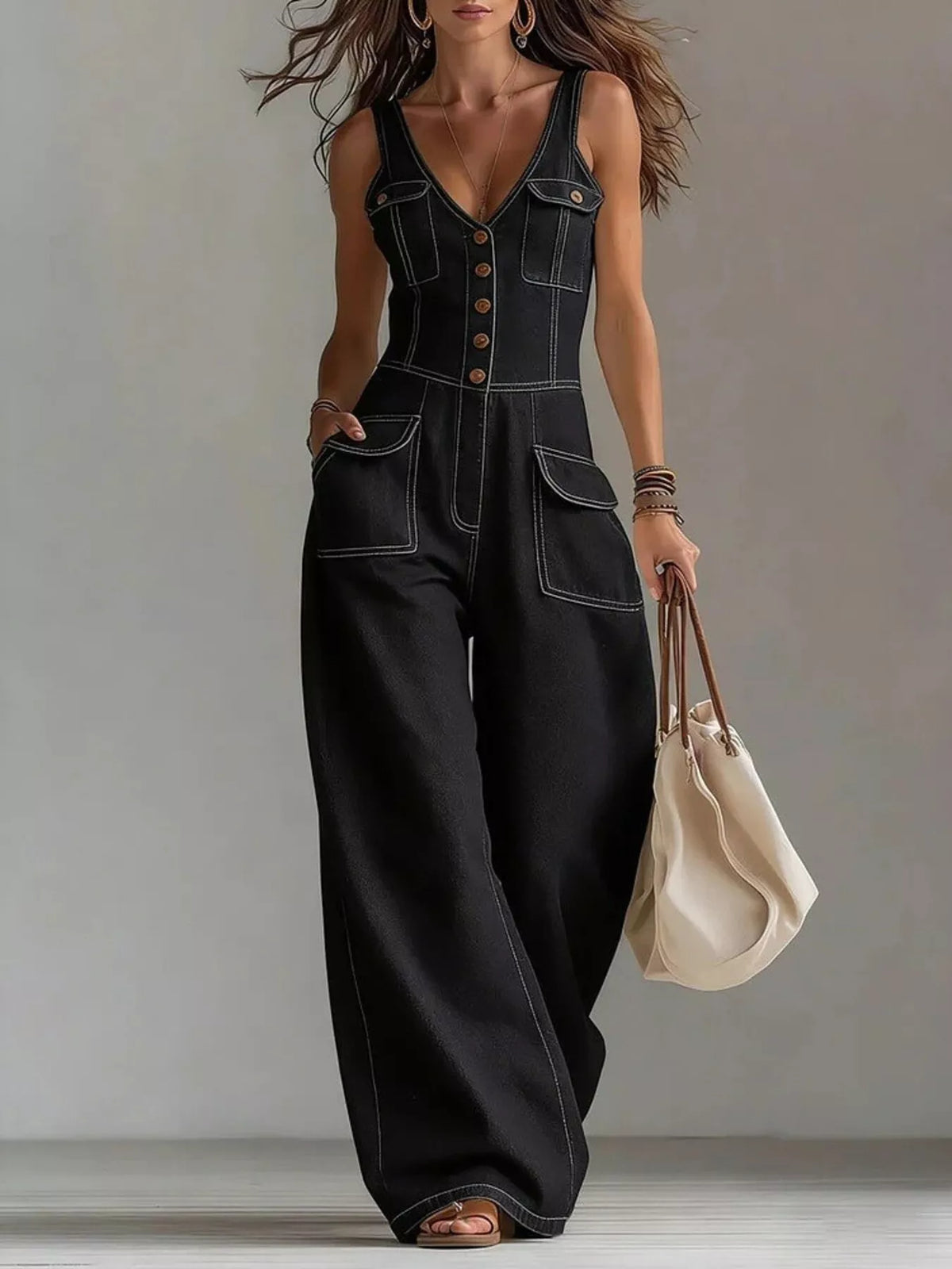 Combinaison Eva en jean utilitaire grande taille – photo produit 3