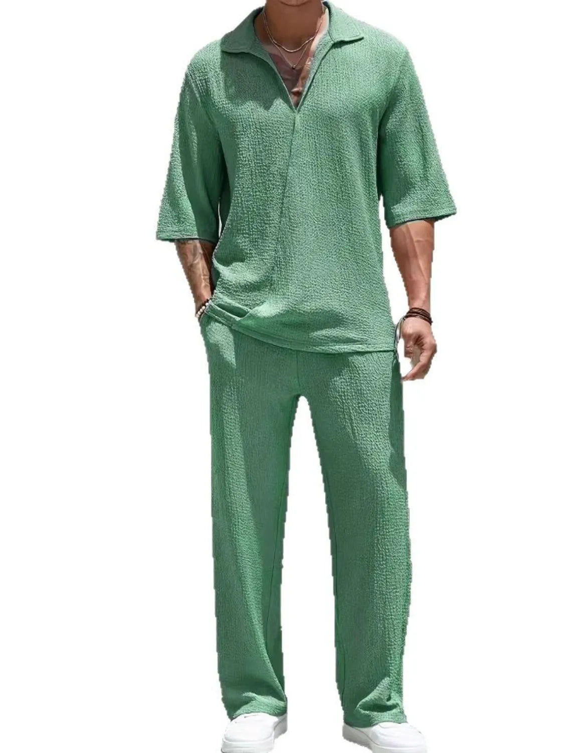 Ensemble Ruben – haut col Johnny et pantalon – photo produit 7