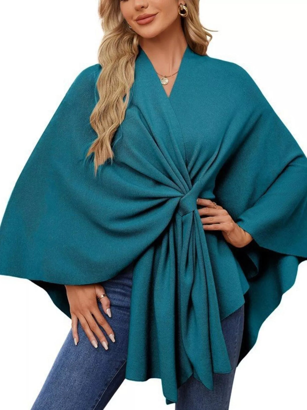 Top Iléana – cape en maille à nouer devant – photo produit 10