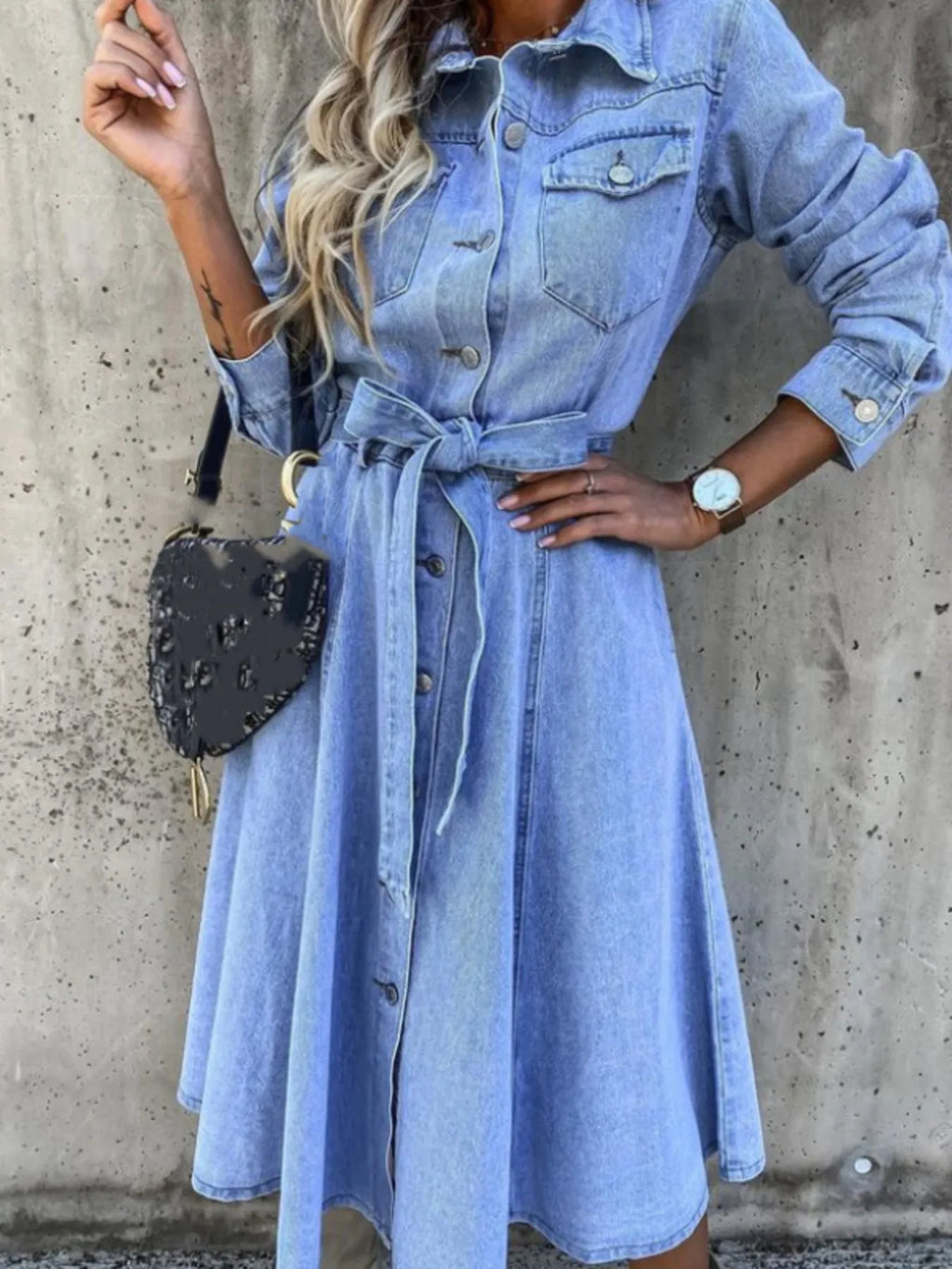 Robe chemise Élena en jean – photo produit 1