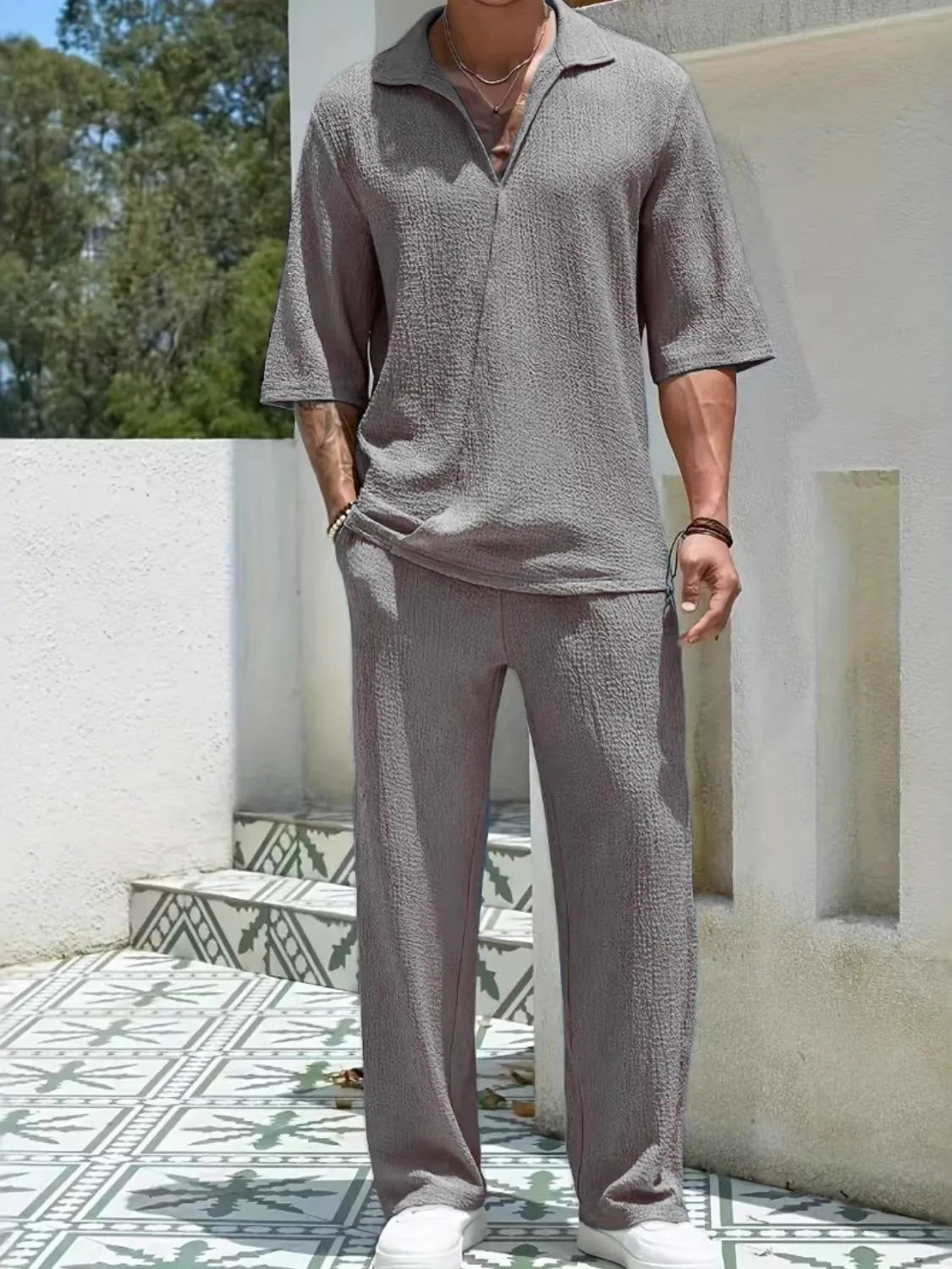 Ensemble Ruben – haut col Johnny et pantalon – photo produit 4