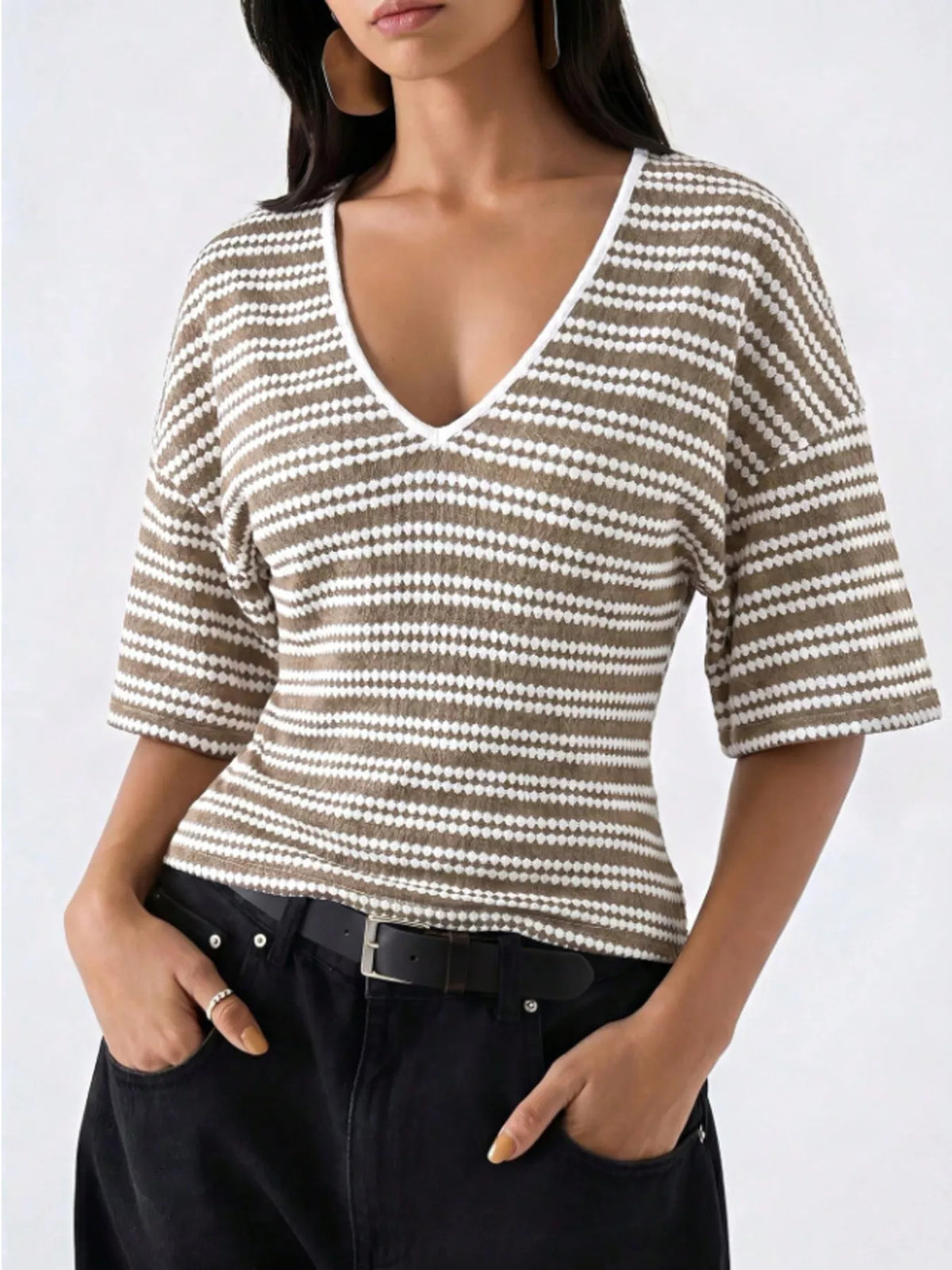 Top Iris rayé col V – photo produit 10