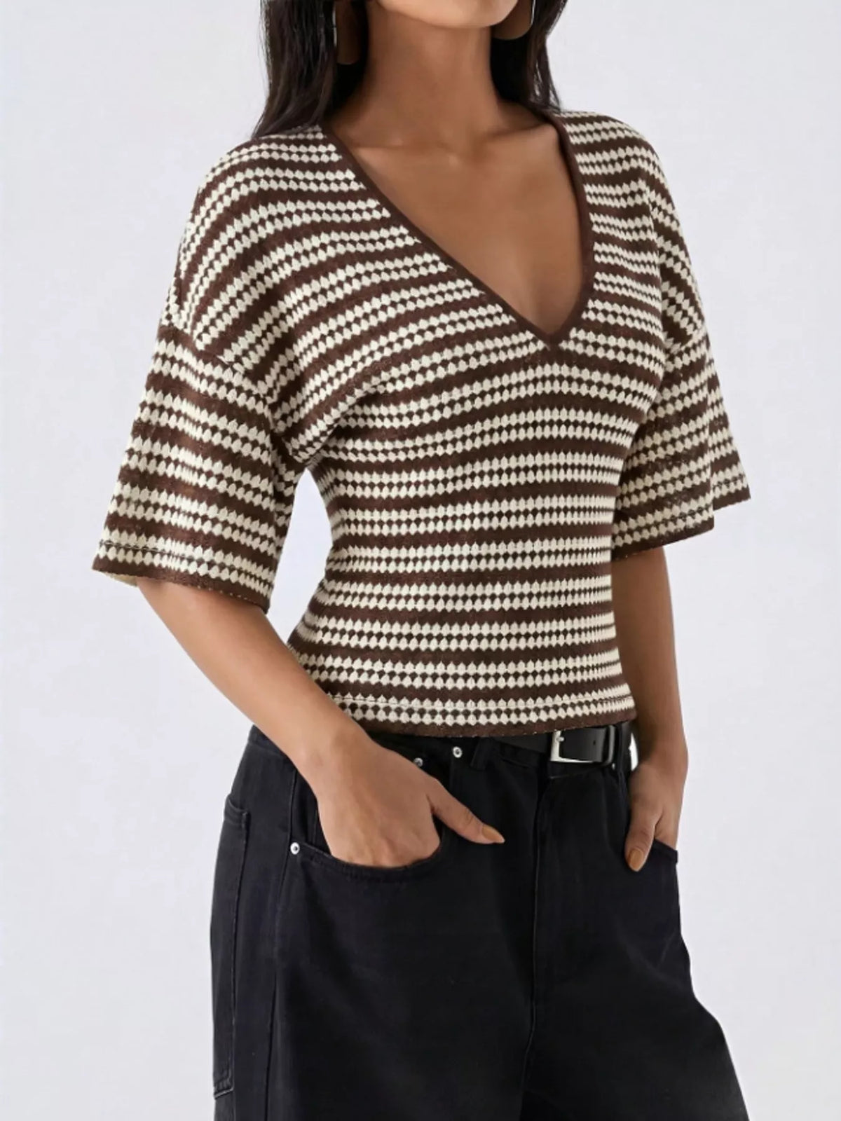 Top Iris rayé col V – photo produit 4