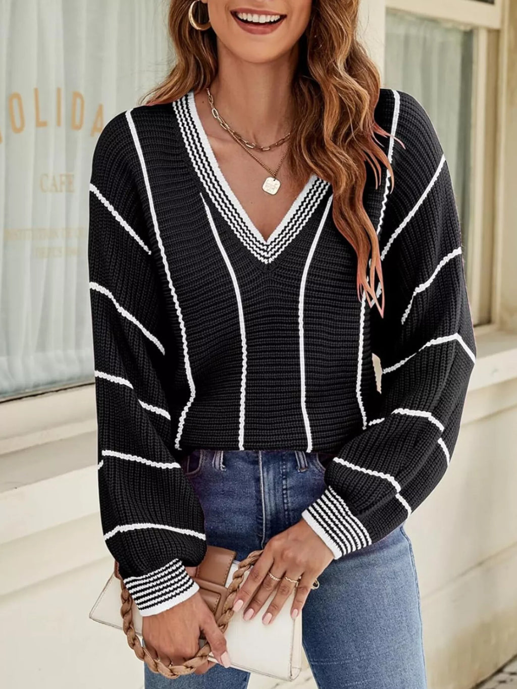 Pull Myztery rayé col V – photo produit 6