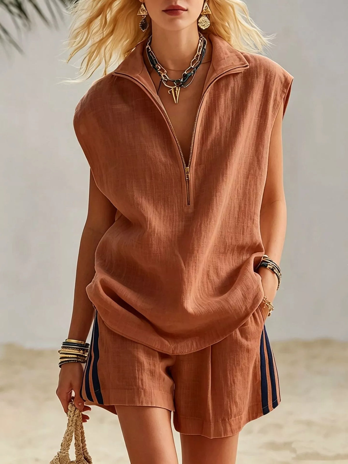 Ensemble Céleste top zippé et short – photo produit 8