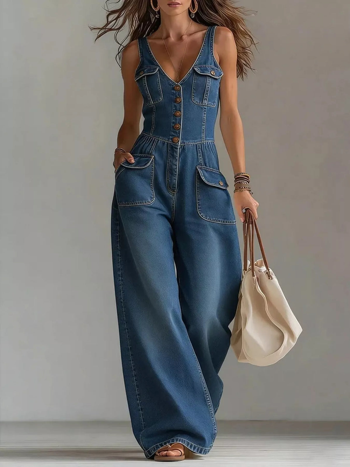 Combinaison Eva en jean utilitaire grande taille – photo produit 2