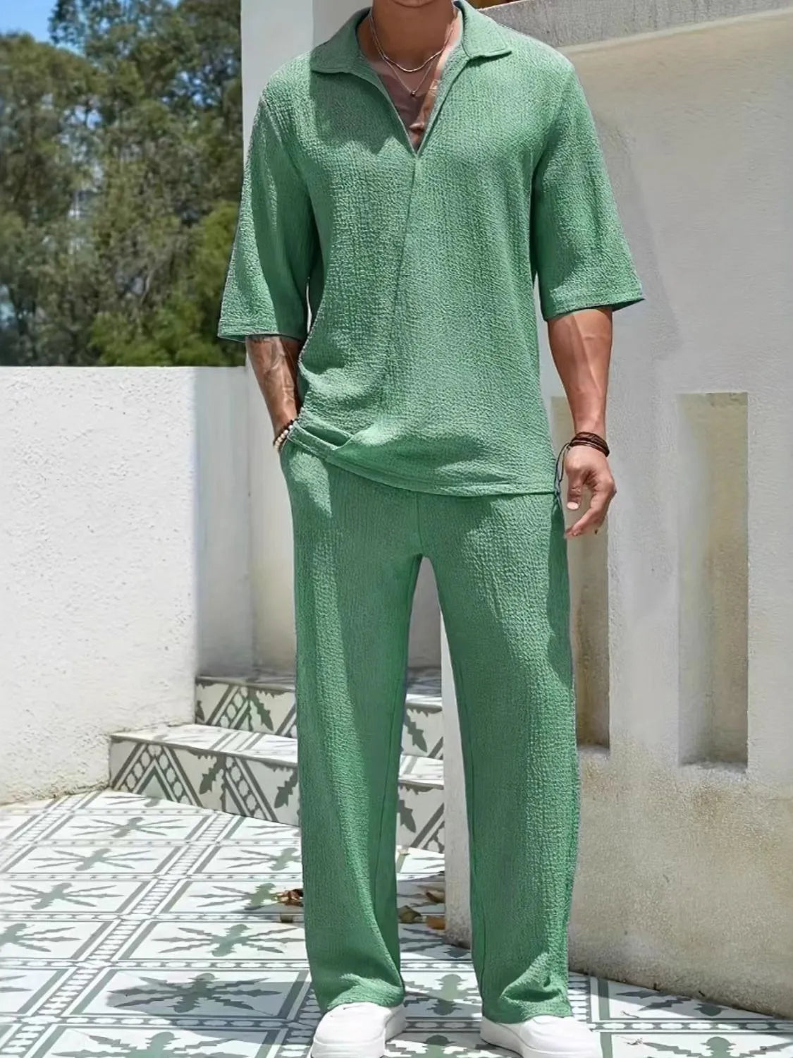 Ensemble Ruben – haut col Johnny et pantalon – photo produit 6