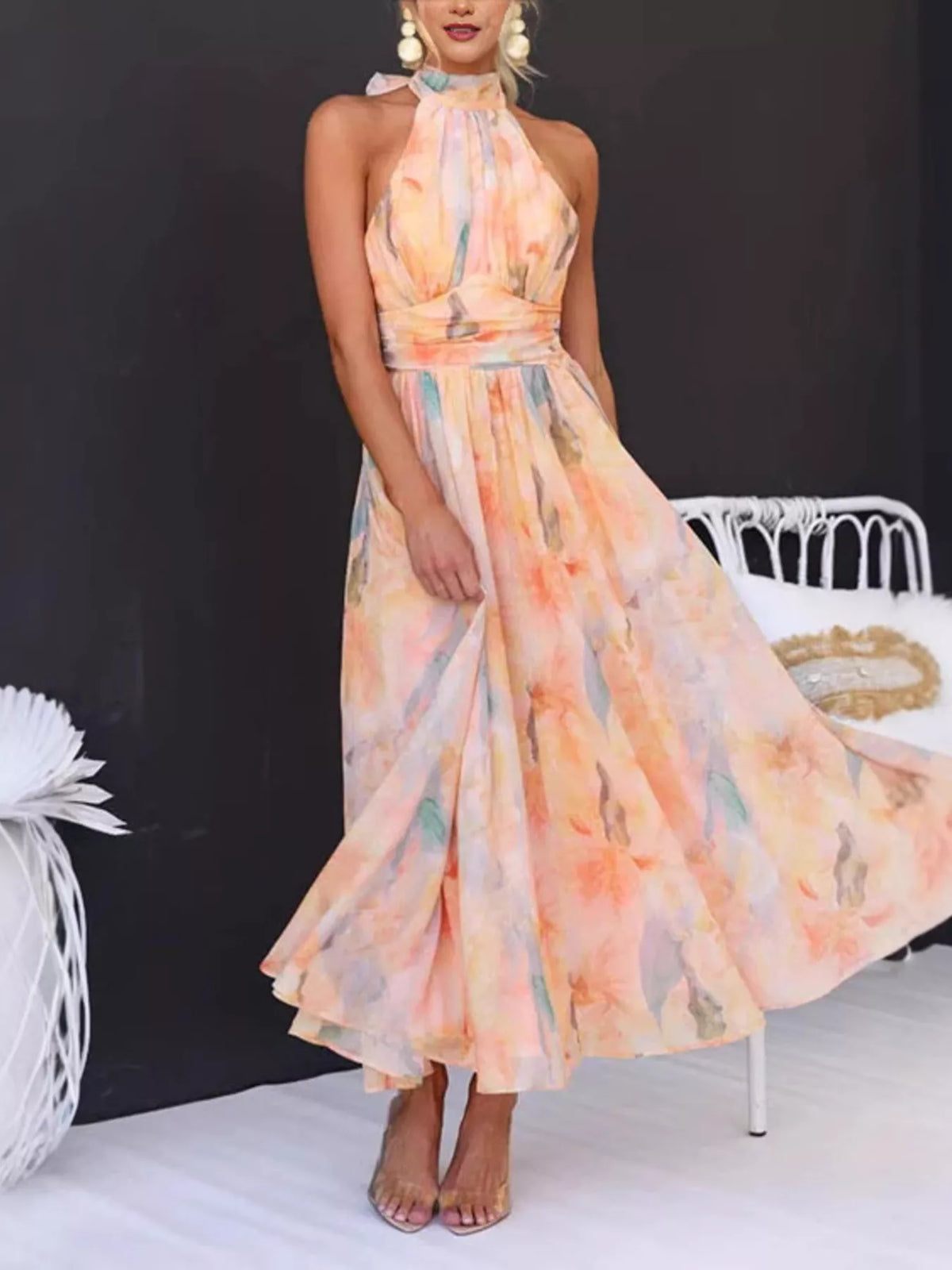 Robe longue Pli fleurie – photo produit 1