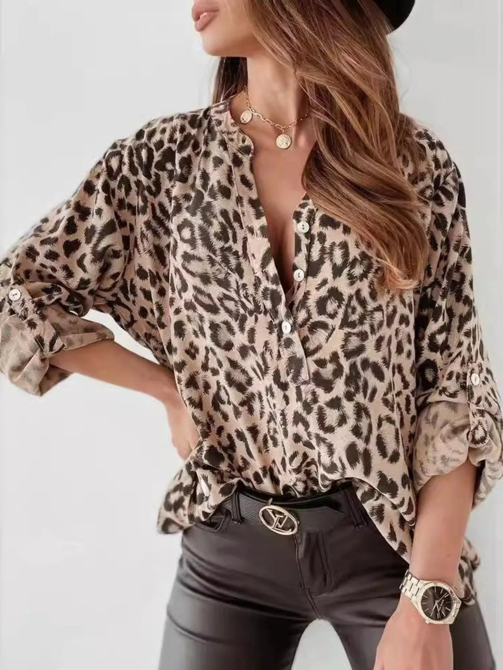 Blouse Zéliane – léopard à détail boutons – photo produit 1