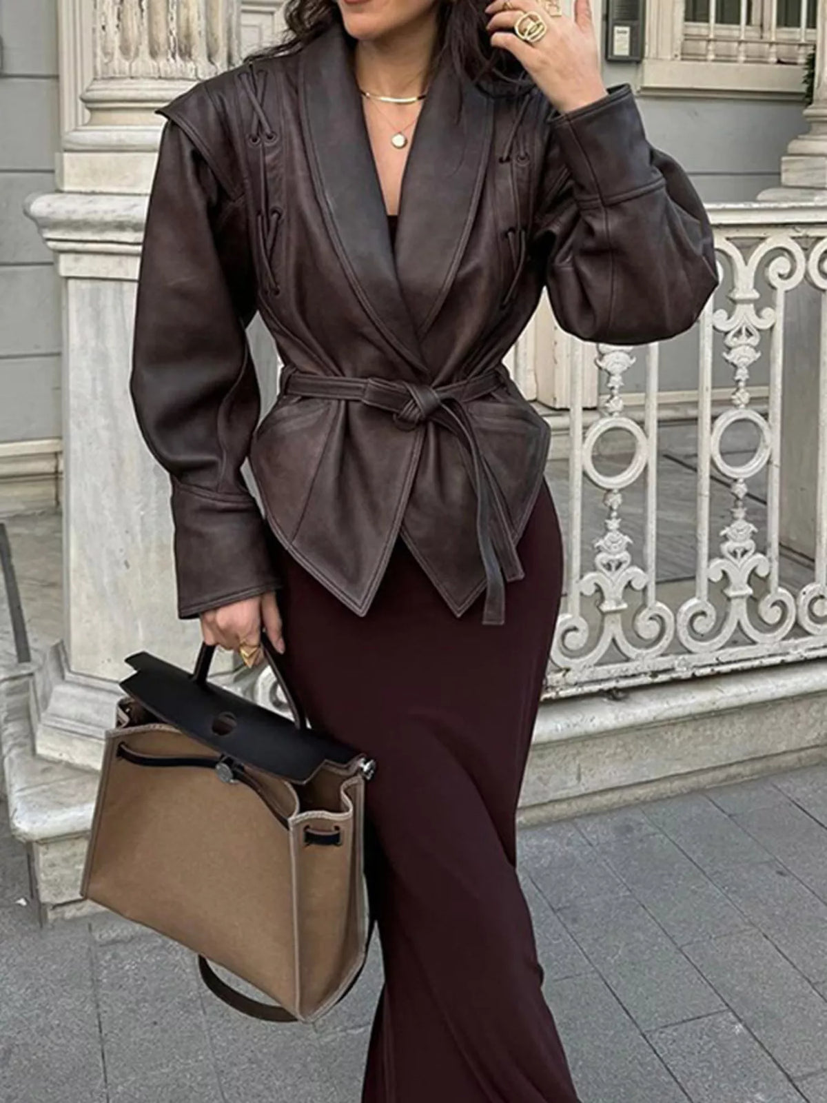 Veste Romy ceinturée effet cuir – photo produit 1