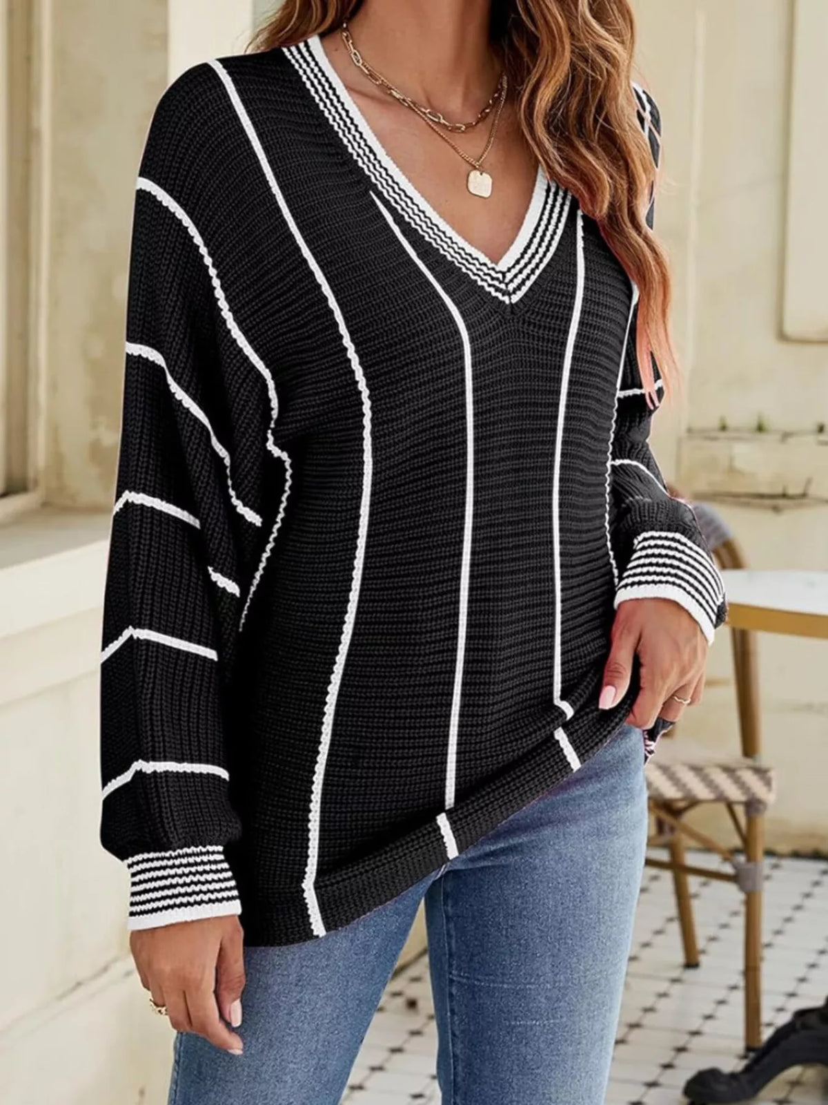 Pull Myztery rayé col V – photo produit 7