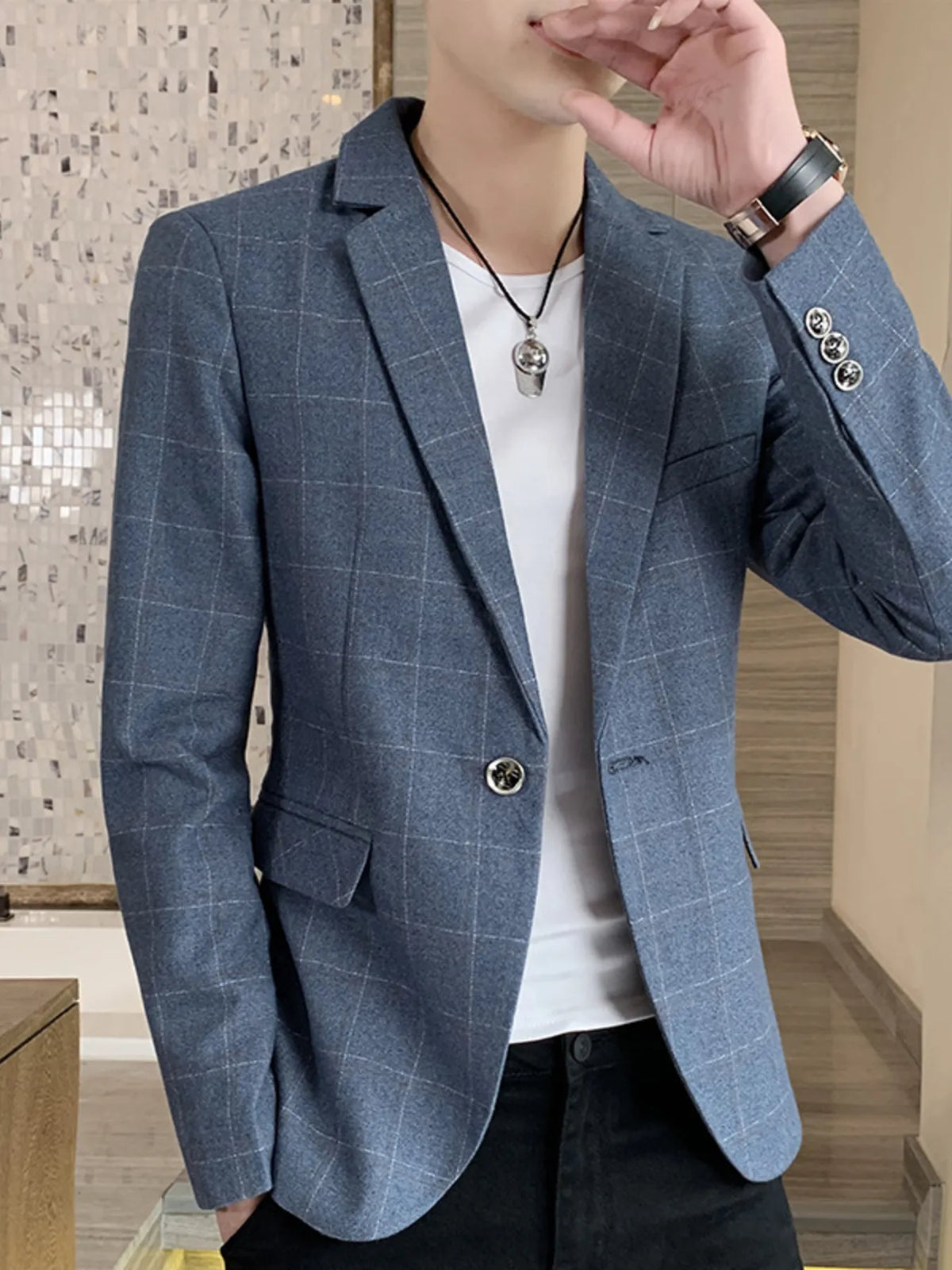 Blazer Eden homme à carreaux grande taille – photo produit 1