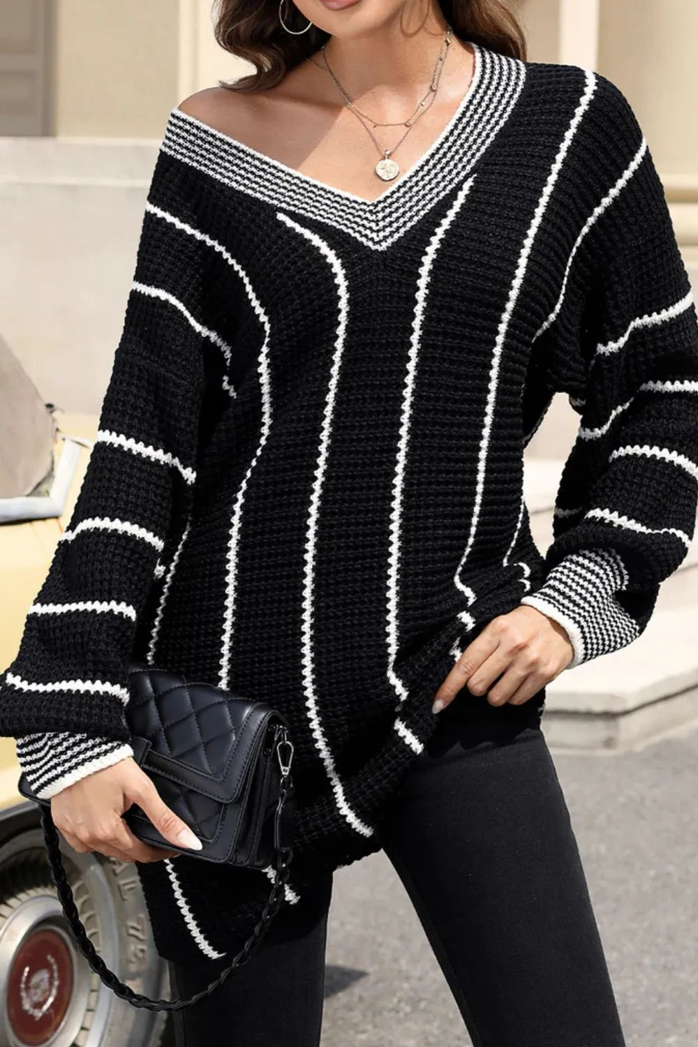 Pull Tess rayé col V – photo produit 3