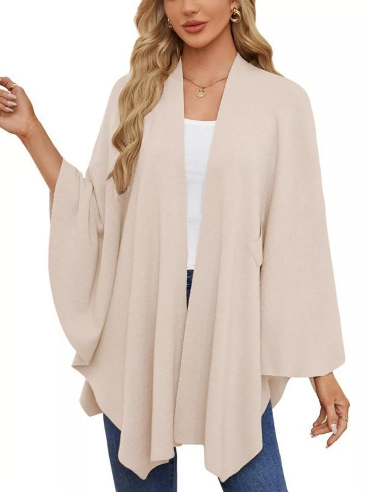 Top Iléana – cape en maille à nouer devant – photo produit 2