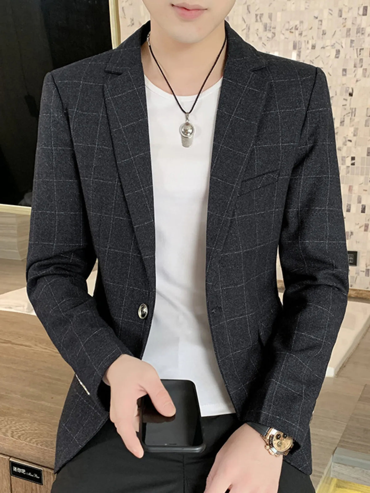 Blazer Eden homme à carreaux grande taille – photo produit 7