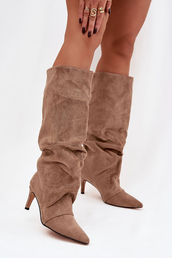 Bottes Péravie beiges froncées à talon fin