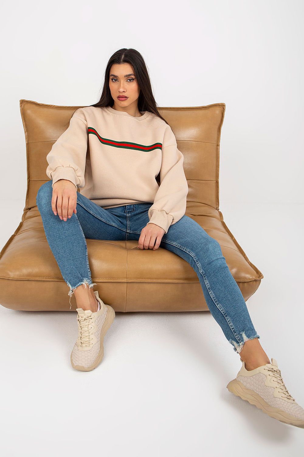 Sweat Isoria beige à bande contrastée – Nolyah Paris