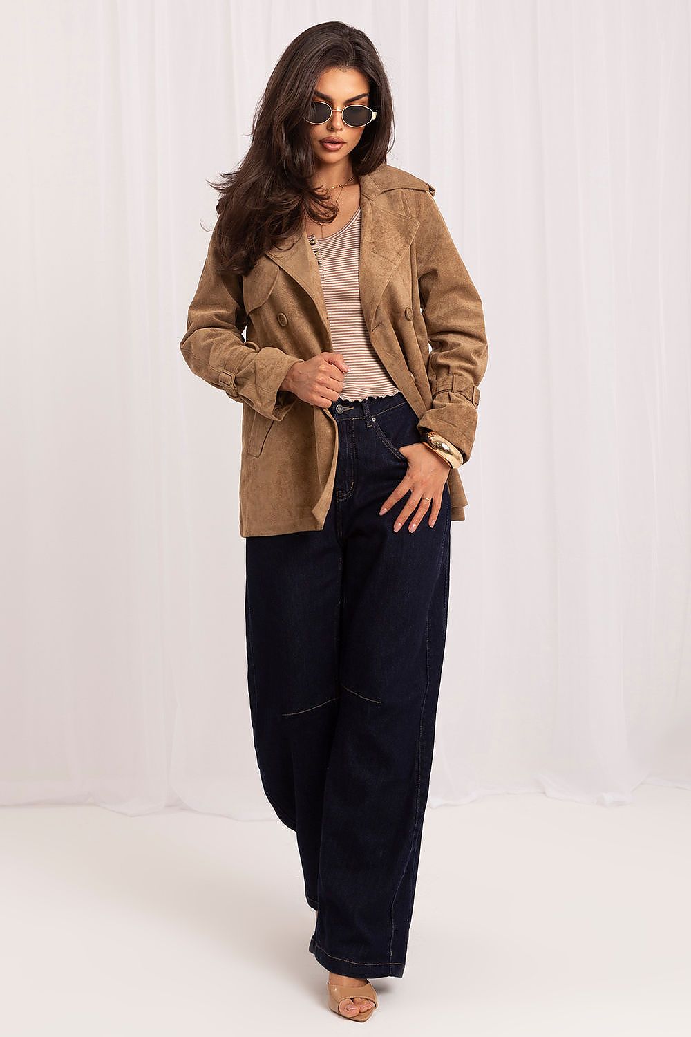 Manteau Elaria court effet suède marron – vue produit 2