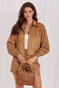 Blouson Loréane effet suède marron – vue produit 1