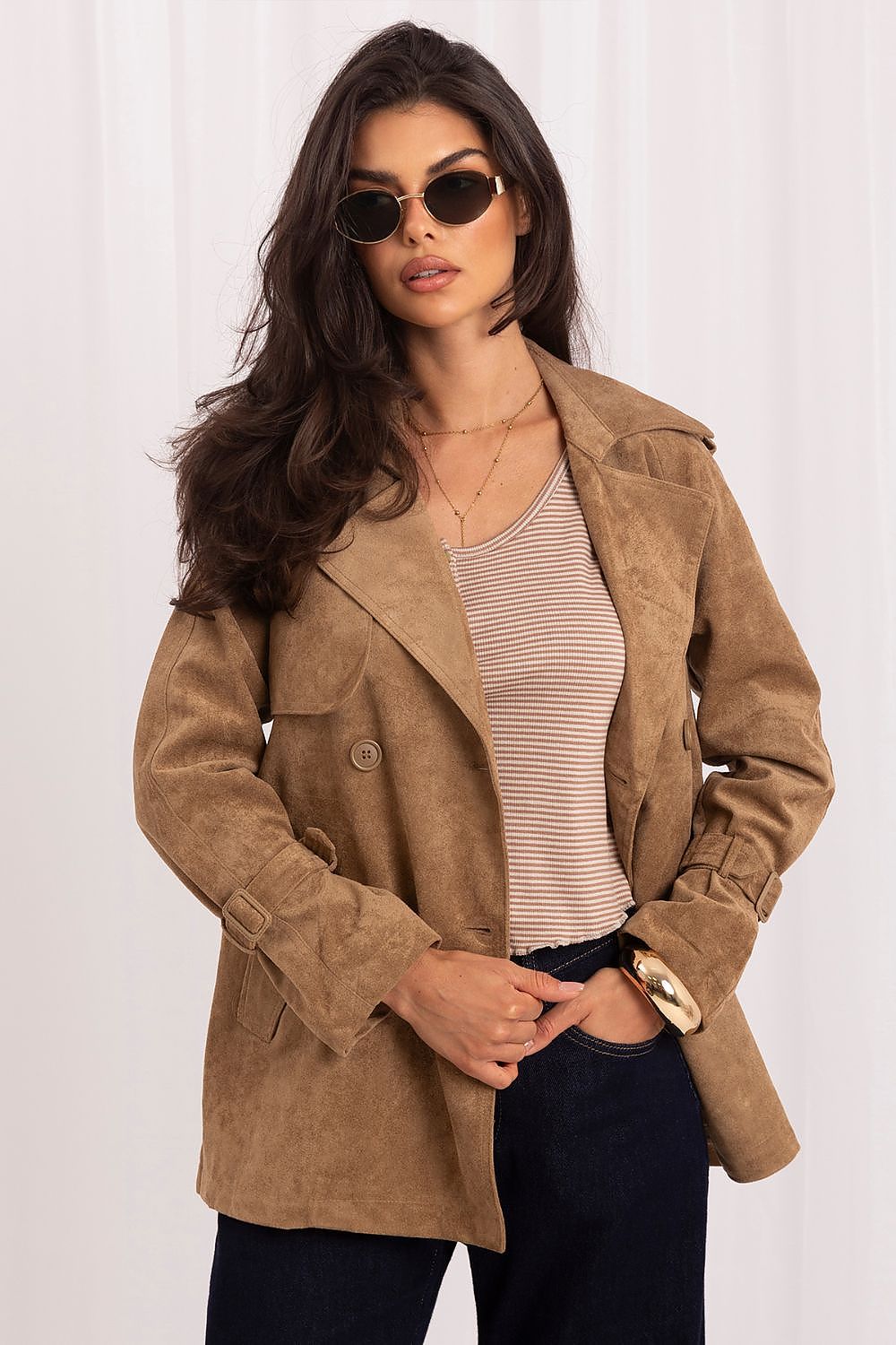 Manteau Elaria court effet suède marron – vue produit 3