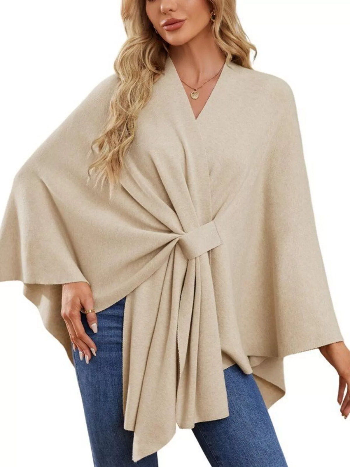 Top Iléana – cape en maille à nouer devant – photo produit 4