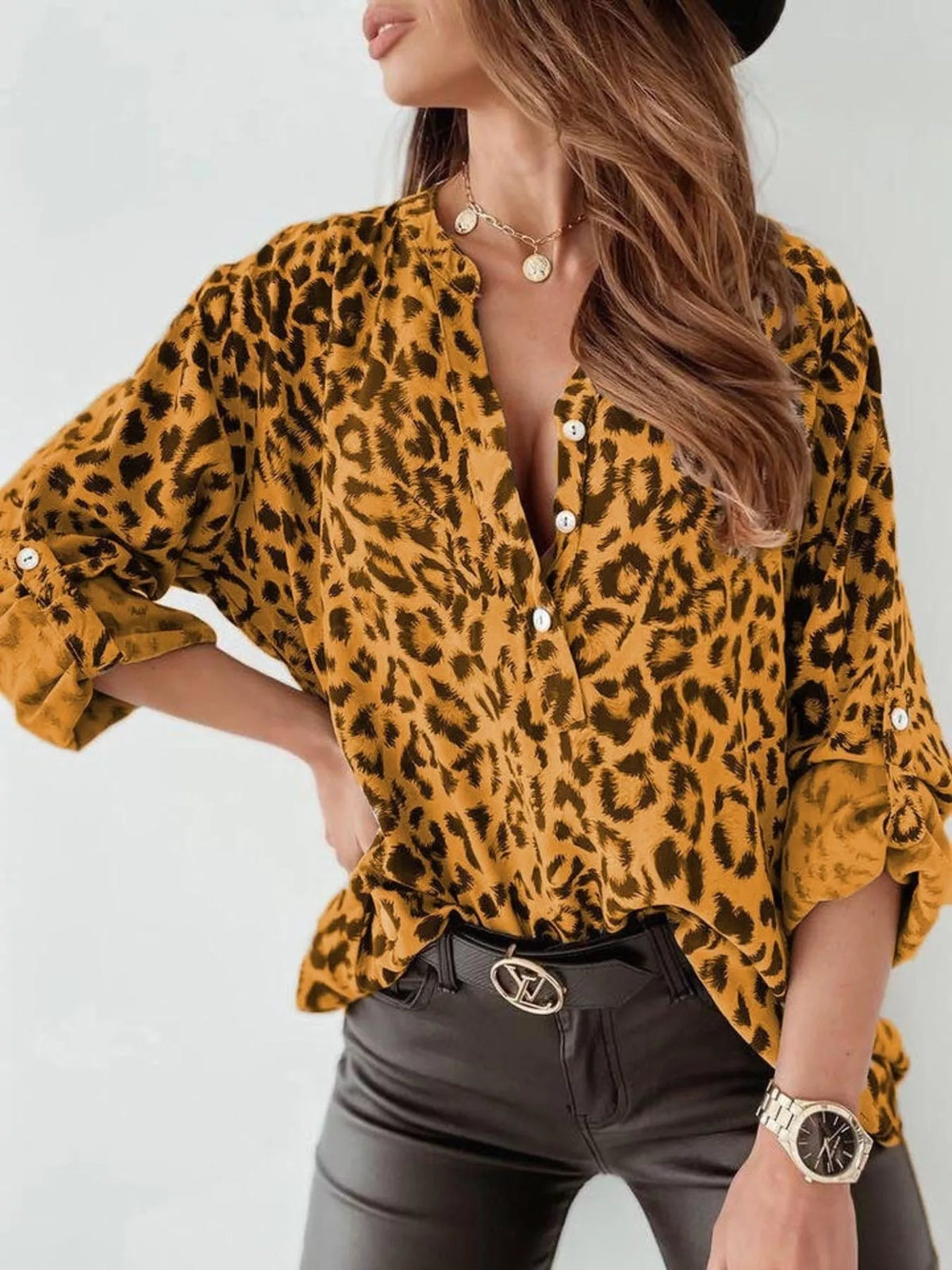 Blouse Zéliane – léopard à détail boutons – photo produit 3