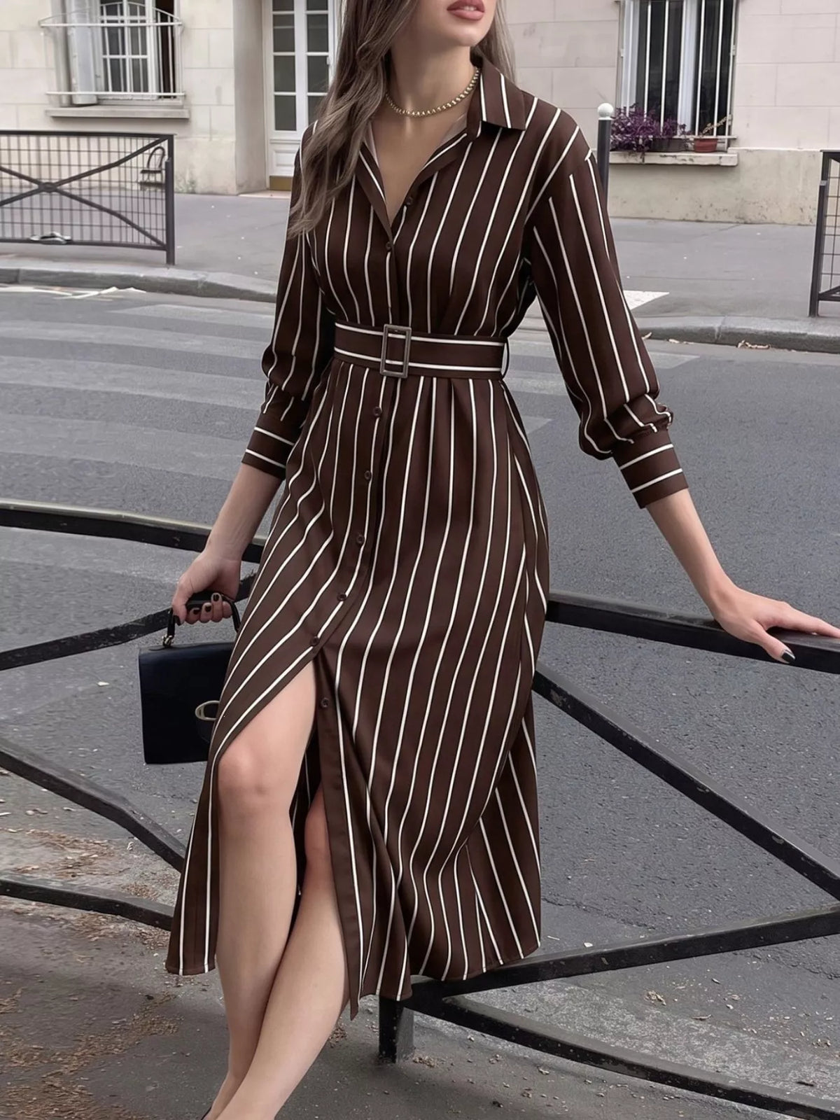 Robe chemise Clara rayée – photo produit 1