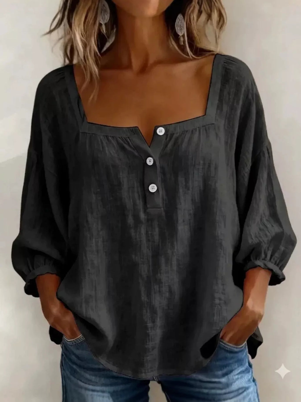 Blouse Mila col carré grande taille – photo produit 1