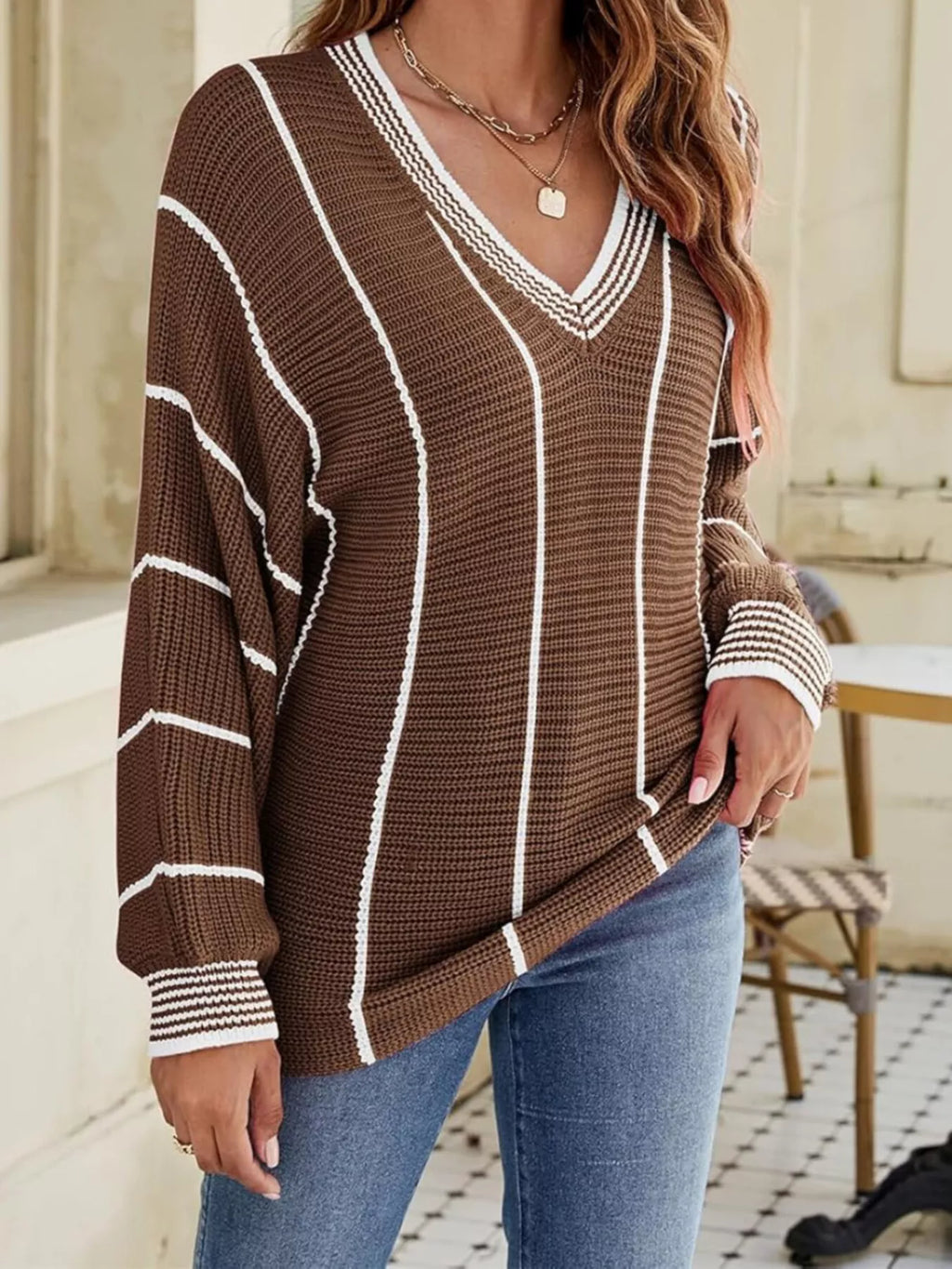 Pull Myztery rayé col V – photo produit 3