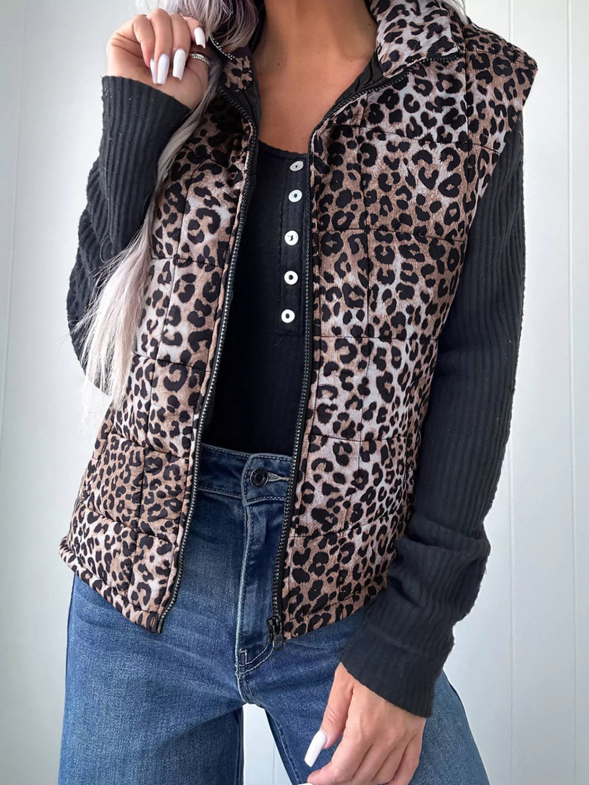 Gilet Noélia – matelassé léopard zippé – photo produit 1