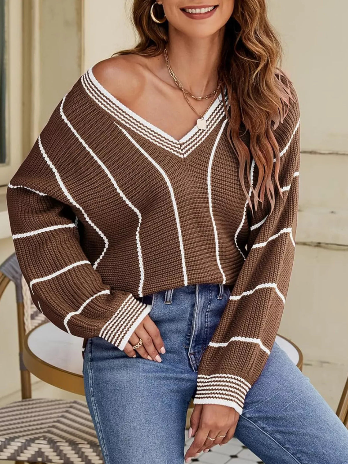 Pull Myztery rayé col V – photo produit 2