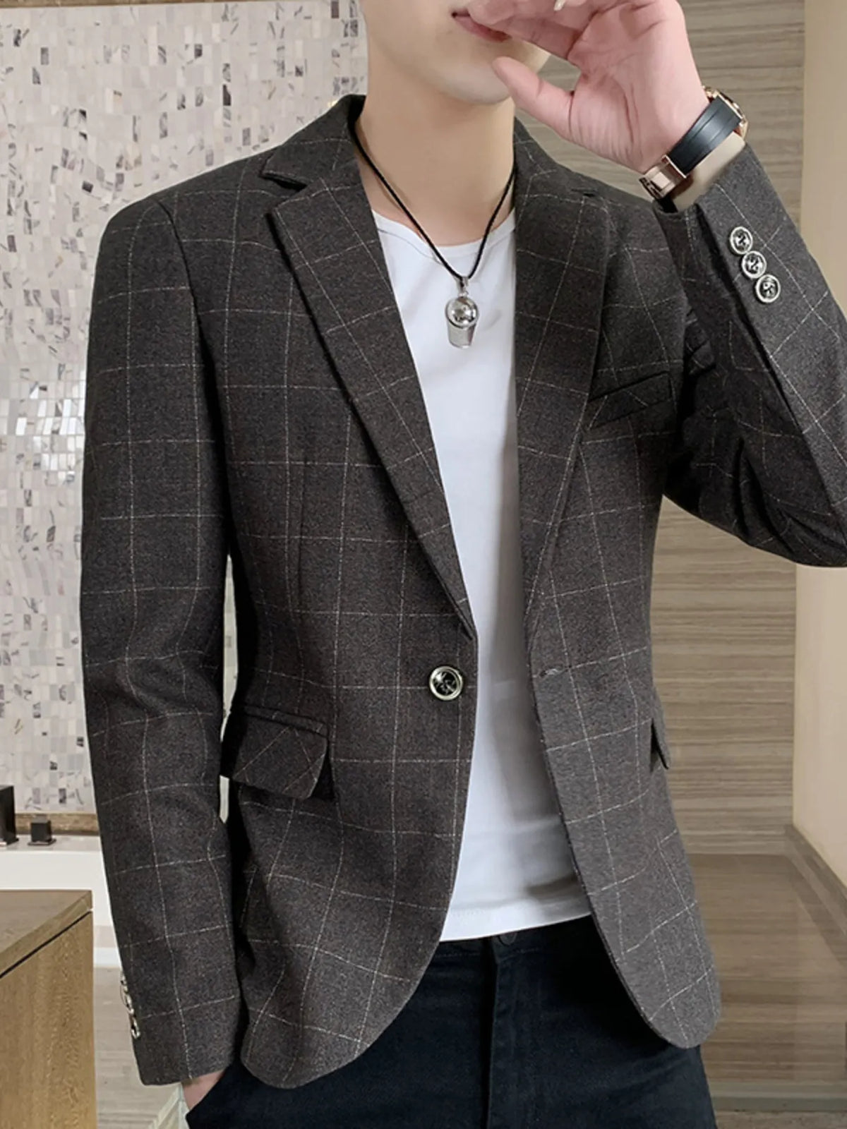 Blazer Eden homme à carreaux grande taille – photo produit 4