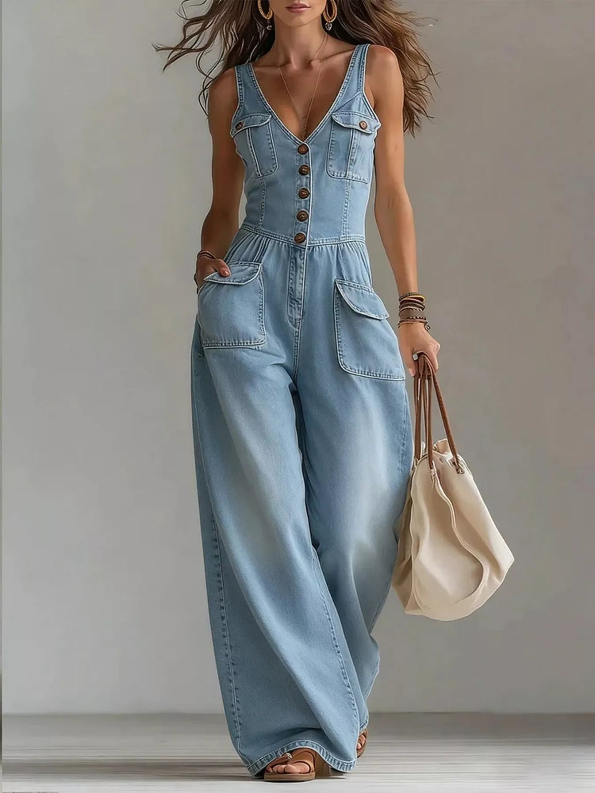 Combinaison Eva en jean utilitaire grande taille – photo produit 4
