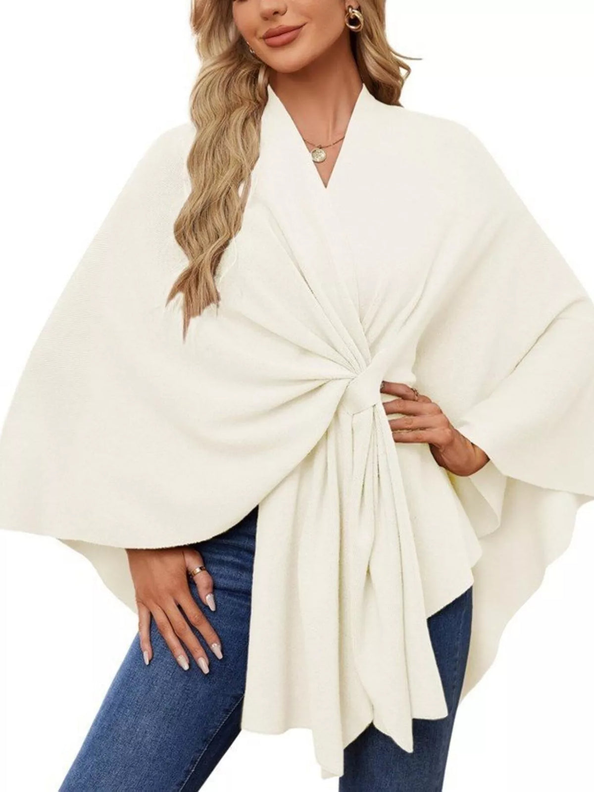 Top Iléana – cape en maille à nouer devant – photo produit 7