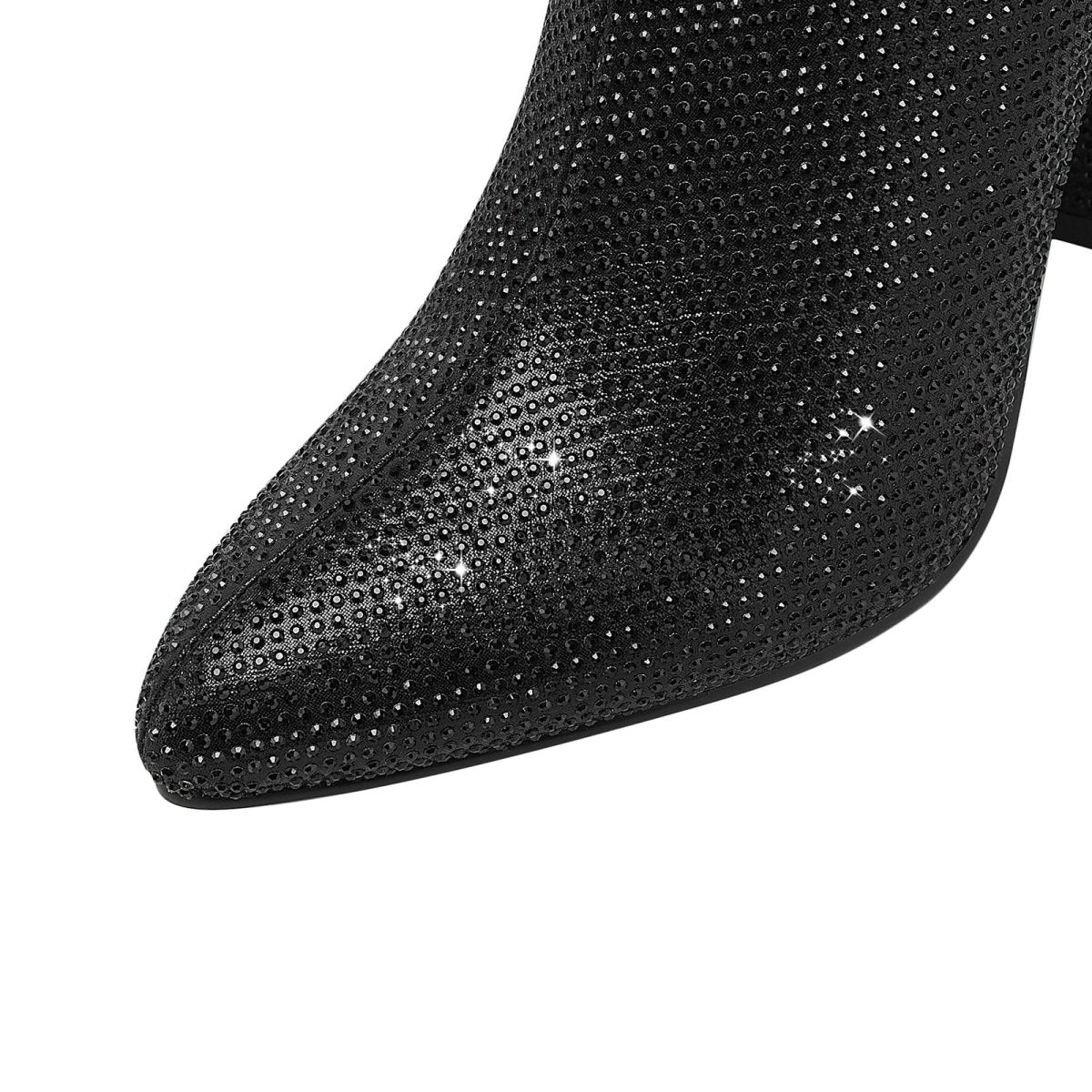 Glittery Rhinestone Pointed Toe Knee High Boots