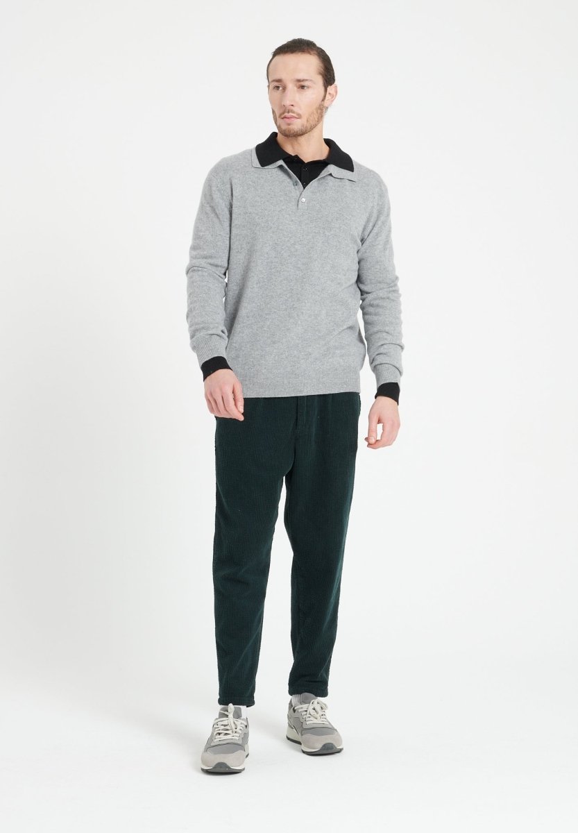 Men's light grey cashmere long-sleeve polo shirt - LUKE 5