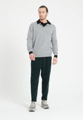 Men's light grey cashmere long-sleeve polo shirt - LUKE 5