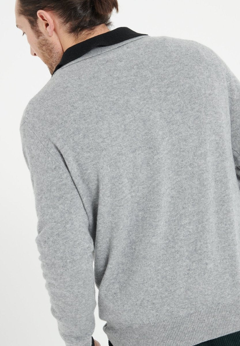 Men's light grey cashmere long-sleeve polo shirt - LUKE 5