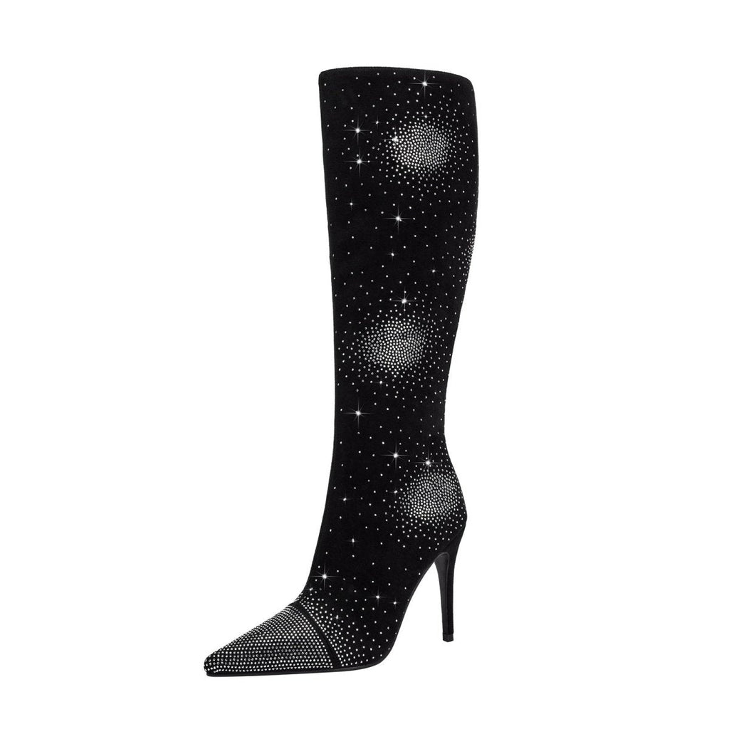 Jady Rose Black Crystal Knee-High Boots