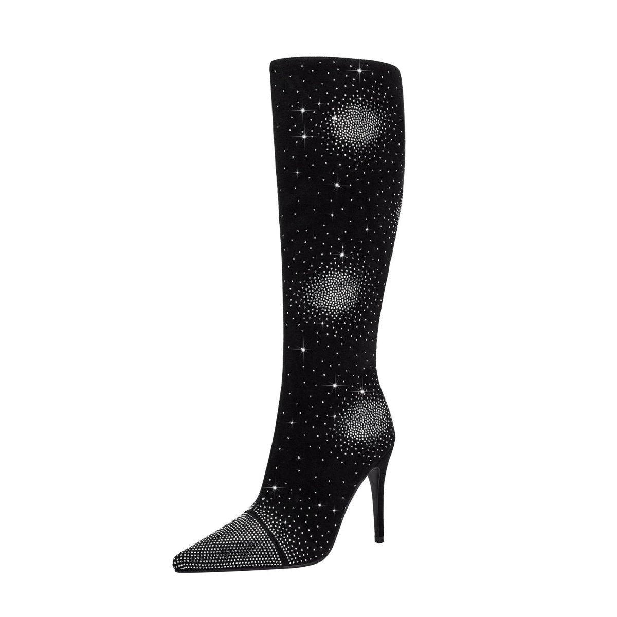 Jady Rose Black Crystal Knee-High Boots