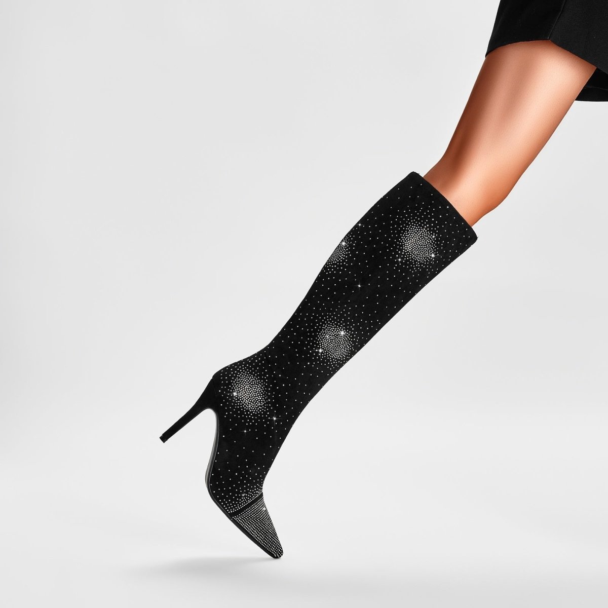 Jady Rose Black Crystal Knee-High Boots