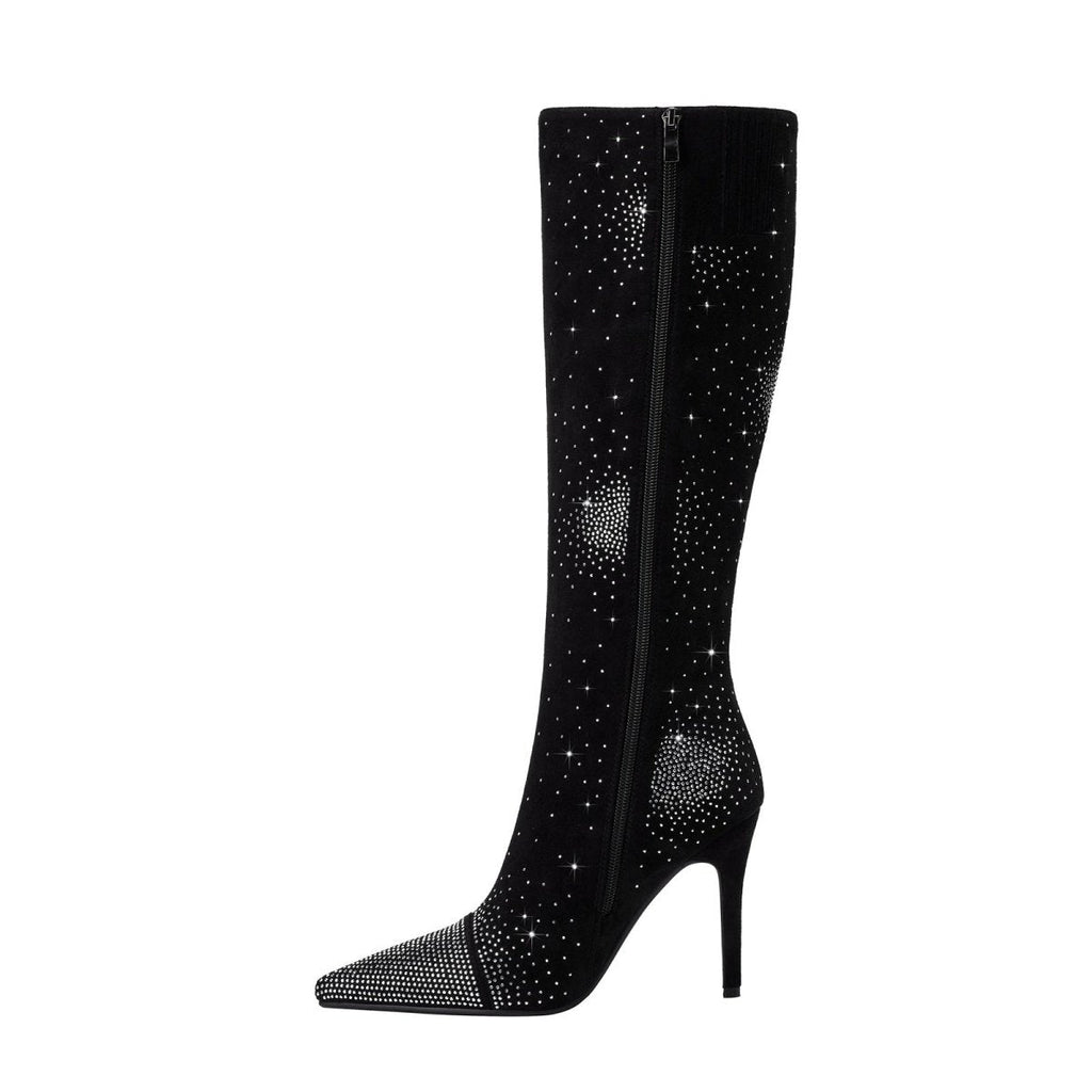 Jady Rose Black Crystal Knee-High Boots