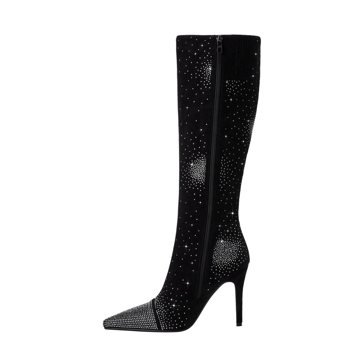 Jady Rose Black Crystal Knee-High Boots