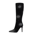 Jady Rose Black Crystal Knee-High Boots